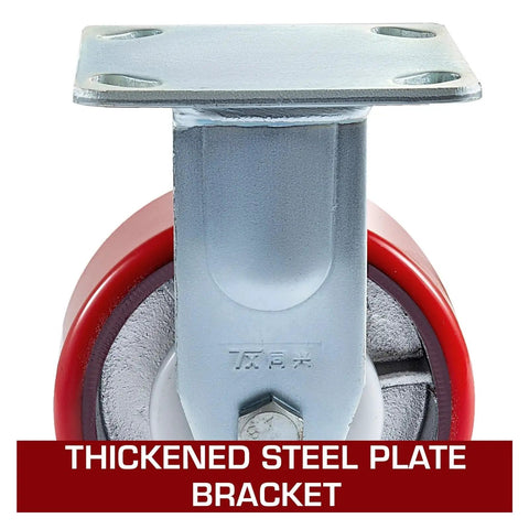 Heavy Duty Caster Set Of Four Six Inch Polyurethane Wheels That Glide Like Smoke With Dual Locking Brakes Solid Backbone Construction For Shop Cart And Tool Chest Upgrades Built To Handle The Grind, featuring thickened steel plate bracket.