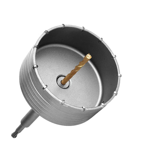 Heavy Duty Four Inch Concrete Hole Saw Kit, 100mm Masonry Core Drill Bit with drill bit for clean concrete cutting.