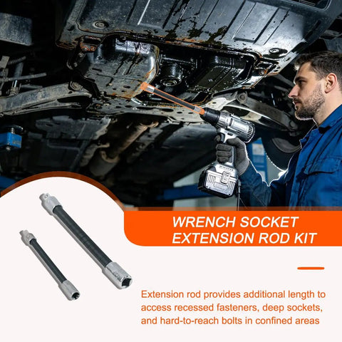 Mechanic using Flexible Socket Extension Kit For 1/4 And 3/8 Inch Drives Go To Bendable Wrench Extension Rods for tight spots