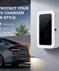 Heavy Duty Outdoor EV Charger Enclosure Wall Mount Box With Integrated Combo Lock And Clear View Window on a garage wall.