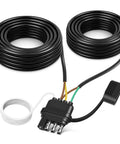 35Ft 4 Pin 5 Wire Trailer Wiring Harness With Jacketed 16AWG Cable Waterproof 4 Way Flat Plug Y Shape Design Easy Install