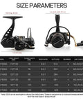 All Around Spinning Reel For Freshwater And Saltwater Fishing, Budget Friendly Carbon Drag And High Speed Gear with size chart