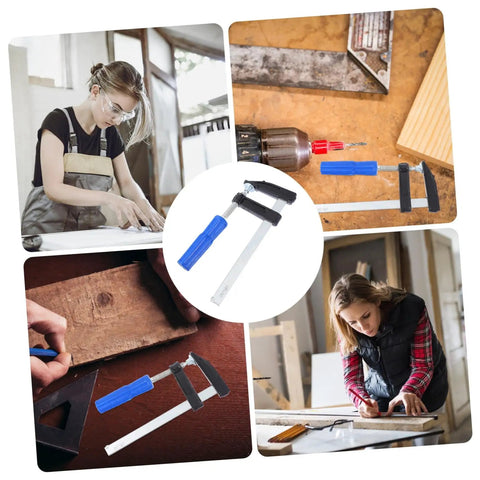 4 Pack Woodworking Clamps Quick Grip Clips Set For Fast Holding And Fixing, Durable Wood Tools For Boards And DIY Projects displayed with users at work.