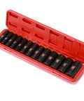 Pro Grade One Half Inch Drive Deep Impact Socket Set, 29-Piece CR-Mo Steel Kit With Metric And SAE Sizes in red storage case