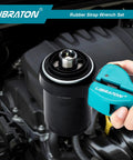 Two Piece Rubber Strap Wrench Set for auto oil filter jar lids adjustable from 10mm to 150mm in use on an engine