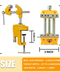 Tough As Nails Three Inch Heavy Duty Bench Vise With Rock Solid Steel Build And True Three Sixty Degree Swivel Base For Killer Multi Purpose Shop Clamping Accuracy showing measurements and features.