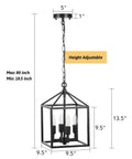 Black Farmhouse Chandelier 4 Light Industrial Lantern Chandelier Metal Frame Rustic Cage Pendant Light Fixture for Kitchen