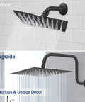 Before and after of S Shape Stainless Steel Shower Extension Arm With Flange Built To Last, 16 Inch High Rise Shower Head Extender Pipe One Half Inch Horizontal Connection Matte Black Easy Clean Bathroom Accessory