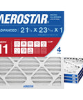 MERV 11 Pleated Air Filter For 1 Inch HVAC Slots, 21.5 x 23.3125 x 0.75 Inches, Universal Fit With Carrier Bryant Trane Lennox Goodman York Rheem And More, 4 Pack, Replaces Filtrete MPR 1200 And Honeywell FPR 7 packaging