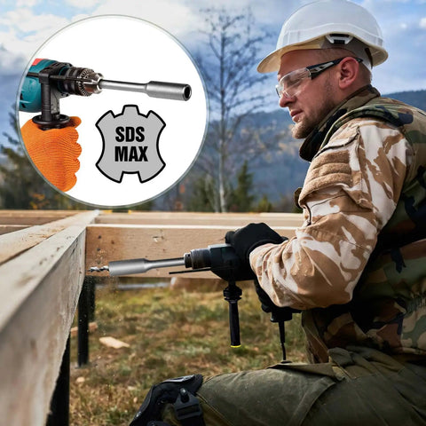 Worker using SDS Max Ground Rod Driver For Five Eighth Inch And Three Quarter Inch Rods Built To Last Pro Grade Ground Rod Adapter Bits