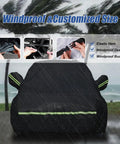 Heavy Duty Waterproof Car Cover For Your Classic Beetle Bug 1960 To 1980 2 Door Sedan Up To 167 Inches Long With 210T High Density Polyester Taffeta All Weather Outdoor Protection showcasing windproof design, elastic hem, and buckle in stormy weather.