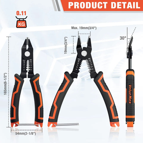 Wire Stripper And Cutters 6 Inch Tool For 10-22 AWG Wire With Flush Cutters Safety Lock Curved Bevel Design for electronics