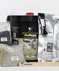 Rapid Concrete Repair Kit Polymeric Patch 5 Gallon Open To Traffic Fast Odorless 100 Percent Solids Freeze Thaw Resistant Indoor Outdoor Use Heavy Duty Patch That Bonds Strong And Holds Up with components displayed