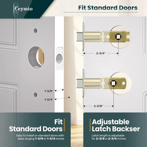 Diagram showing adjustable latch backset for Antique Brass Privacy Door Knob With Lock For Interior Doors.