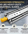 Off Road Ready 500 Lb Heavy Duty Locking Drawer Slides Full Extension With Lock In Lever For Vanlife 4x4 Campers And Tough Gear Hauling Secure Locking System For Bumpy Trails And Steep Inclines, steel slide close-up