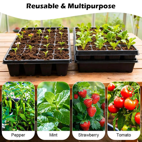 Deep 40 Cell Seed Starter Trays, 3.93 Inch Deep Plastic Nursery Trays For Seed Germination And Propagation, 2.1 By 1.8 Inch Cells, 20 By 10 Inches, Fits Standard 1020 Flats And Inserts, Pro Grade For Seedlings