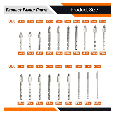 Stainless Steel Archery Field Points With BreakOff Tips For 4 2mm Shafts GlueIn Insert 60 120 Grain Range In 10 Grain Increments