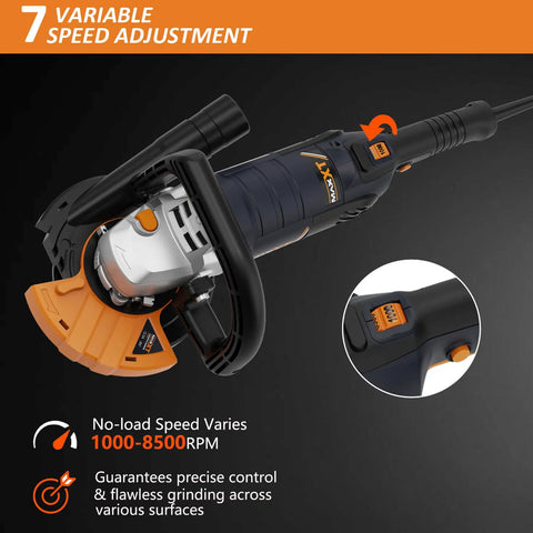 Pro Grade Concrete Grinder And Sander 1500W With 5 Inch Angle Kit 7 Speed Settings From 1000 To 8500 RPM Removable Guard