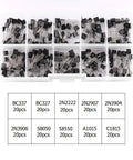 Bulk General Purpose Transistors Kit 200 Pieces Ten Value Silicon Transistors Assortment Including BC337 BC327 2N2222 shown in box