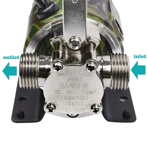 Heavy Duty 115V Electric Utility Water Transfer Pump Hauls 330 Gallons Per Hour Without Breaking A Sweat for basement drainage, showing outlet and inlet connections.