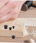 Dowel Jig Kit 8 Piece Set For Woodworking Pro Grade Portable Dowel Pins Center Transfer Plugs Taper Jig And Slot Dowel Tools For Precise Tenon Drilling DIY Carpentry And Furniture Making Essentials, black transfer plugs on wood