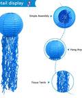 Colorful Mermaid Jellyfish Paper Lanterns Hanging Set For Under The Sea Theme Parties, 10" blue lantern with tissue tentacles