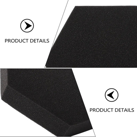 Close-up view of Top Shelf Hexagon Soundproofing Panels 3 Pack Fire Resistant High Density Polyurethane Acoustic Foam Tiles Black.