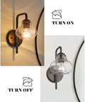 Rustic Wall Sconces Set Of 2 With Hand Blown Bubble Glass Shades, Modern Matte Black Vanity Lights for soft or ambient glow, turned on and off