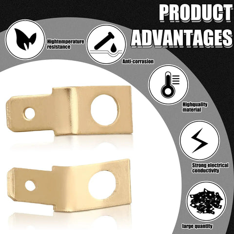25 Pack Solderless Quick Disconnect Adapters Non Insulated Wire Connectors One Quarter Inch Male Tab Number Ten Stud Brass