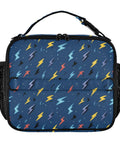 Lightning Bolts Insulated Lunch Bag Dark Blue For Kids And Adults Portable Cooler Tote With Shoulder Straps Keeps Meals Fresh All Day front view