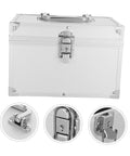 Portable Aluminum Tool Box With Double Layer Design And Ergonomic Handle A Workhorse Storage Case For Documents And Valuables In Outdoor Field Ops Lockable And Impact Resistant with close-up of lock and hinges.