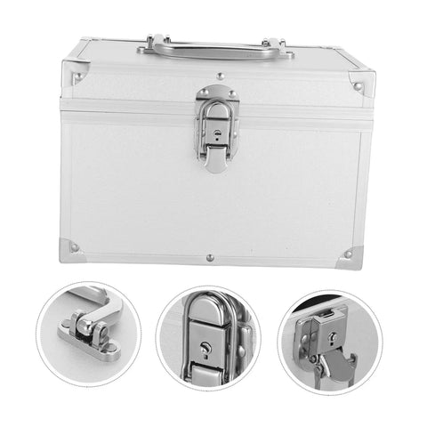 Portable Aluminum Tool Box With Double Layer Design And Ergonomic Handle A Workhorse Storage Case For Documents And Valuables In Outdoor Field Ops Lockable And Impact Resistant with close-up of lock and hinges.