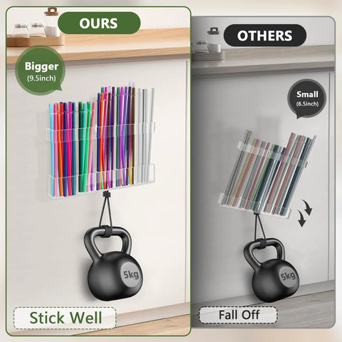 Premium Acrylic Straw Holder For Cabinet Door Split Design Hella Spacious Tumbler Organizer With Adjustable Height holds colorful straws.