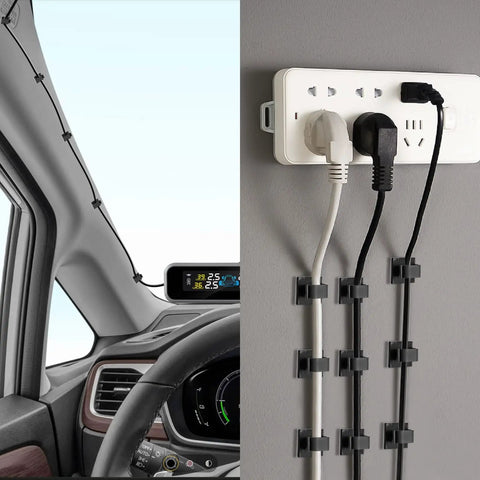 Adhesive Cable Clips 120 Pcs Black, Heavy Duty Wire Organizer for car interior and wall-mounted cables.