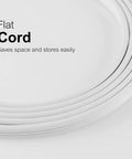 Heavy Duty Three Outlet Flat Extension Cord 3 Feet Long Grounded Power Cable With Secure Three Prong Plugs For Home Office Setup and Sleek Under Desk Layout, showing flat cord coils.