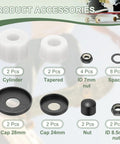 Components of Skateboard Truck Rebuild Kit With Bushings, Washers, Pivot Cups, including 92A PU cylinders, nuts, and spacers