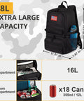 Dual Deck Insulated Cooler Backpack For Men With 2 In 1 Bottom Cooler And Dry Top Compartment, Big Capacity, Fits 18 Cans, Black