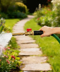 Heavy Duty Brass Garden Hose Shut Off Valve Three Quarter Inch GHT Big Flow Easy Turn On Off 2 Pack With 4 Pressure Washers Solid Metal Handle No Tools Needed Perfect For Lawn Irrigation And Garden Hose Connector in use on a hose