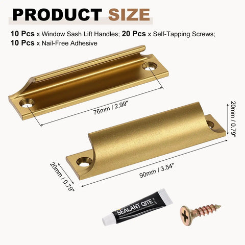 10 Pack 3.54 Inch Aluminum Alloy Drawer Pulls And Window Sash Lift Handles With Screws And Nail Free Adhesive Bronze Finish