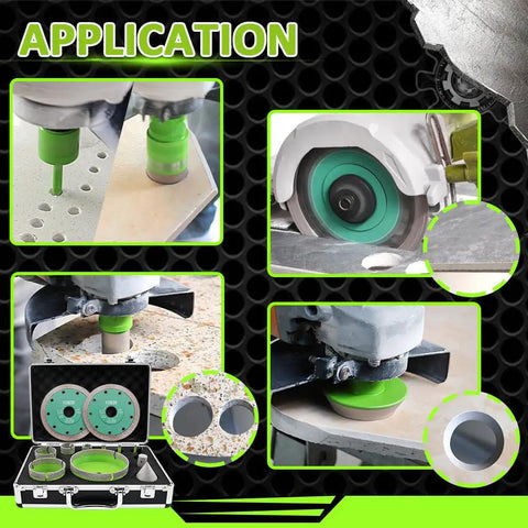 Diamond Tile Hole Saw Kit With 8 Diamond Core Bits Finger Bit Chamfer Bit Adapter And Tile Blade for drilling applications shown