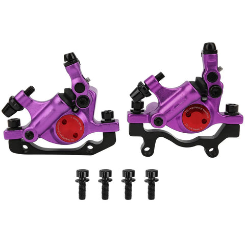 Top Shelf Mechanical Disc Brake Pair Aluminum Alloy Build For Mountain And Road Bikes Beast Mode Stopping Power Plug And Play Setup Killer Look In Violet Finish Smooth Ride Every Time, featuring forged aluminum calipers with mounting bolts.