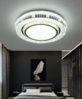 LED Flush Mount Ceiling Light With Remote, Dimmable 3000K To 6000K, 35W, 14.9-Inch, in modern bedroom interior, white finish