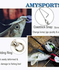 High Strength Fishing Snap Swivels Set With Ball Bearing Barrel Stainless Steel Saltwater Ready 25 Pack 31 Lbs Load Capacity 360 Degree Spin For Realistic Lure Action And Fewer Snags, shown with fishing lure and reel