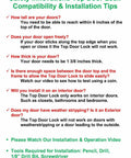 Installation tips for Deluxe Kid Safe Door Top Lock For One And Three Eighths Inch Interior Doors with tool requirements.