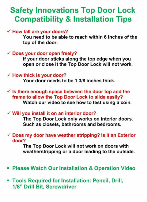 Installation tips for Top Door Lock For Thick Interior Doors One And Three Eighths Inches Thick Pack Of Three Child Proof Home Safety