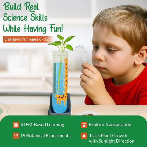 Child examining plant growth experiment in Awesome Plant Growing Science Kit For Kids With 19 Real Botany Experiments Including Hydroponic Growing Root Science And Transpiration STEM Gardening Gift For Boys And Girls Birthday Present For Ages 8 9 10 11 12