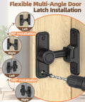 Heavy-Duty Zinc Alloy Barn Door Lock With 90/180 Degree Flip Privacy Latch, shown installed on wood door with drill