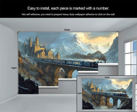 Retro Locomotive Wall Mural Steam Train Scene for living room bedroom and dining room TV backdrop large 100 by 73 inches