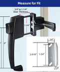 Screen And Storm Door Push Button Latch Handle Set With Night Lock, Aluminum Alloy Construction, Weather Resistant, Rust Proof, No Hassle Install, Durable Replacement For Screen Doors And Storm Doors, Secure Entry And Night Privacy. Black latch dimensions guide