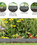 Diagram showing installation of 24 Foot Stone Look Landscape Edging Kit With 30 Panels And 30 Anchoring Spikes, 4 Inch Tall Garden Border Fence